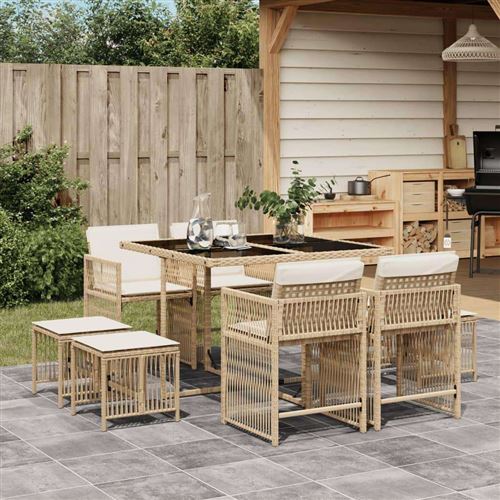 Non Communiqué Beige Salon De Jardin Vidaxl Rotin 9 Pieces