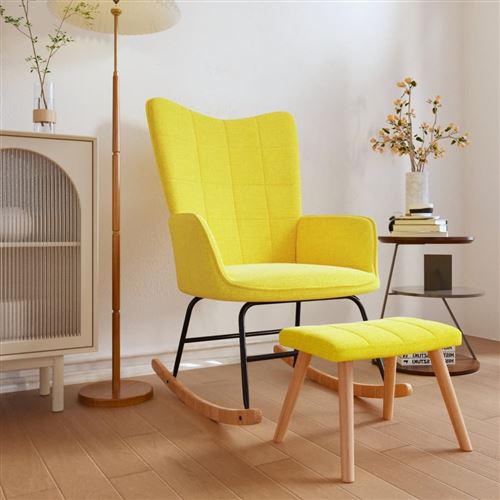 Vidaxl Jaune Chaise À Bascule Avec Tabouret - Image 3