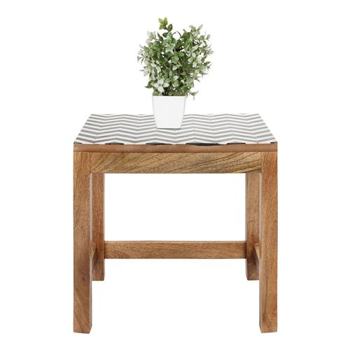 Penguin Home® Table Basse Imbriquée à Mangue Solide avec Dessus Noir et Blanc, Petit