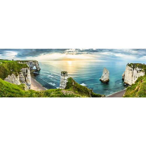 Tableau sur toile vue panoramique d'Etretat 45x135 cm CEANOTHE Décoration Murale Art Décoratif Muraux Peinture Imprimée en HD Salon Chambre Bureau Fabriqué en France