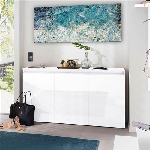 Buffet 3 Portes 150cm Blanc Brillant Entrée Salon Magic Lawe