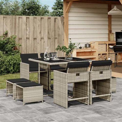 Non Communiqué Gris Vidaxl Ensemble À Manger De Jardin Et Coussins 9 Pcs Clair Rotin 3277906