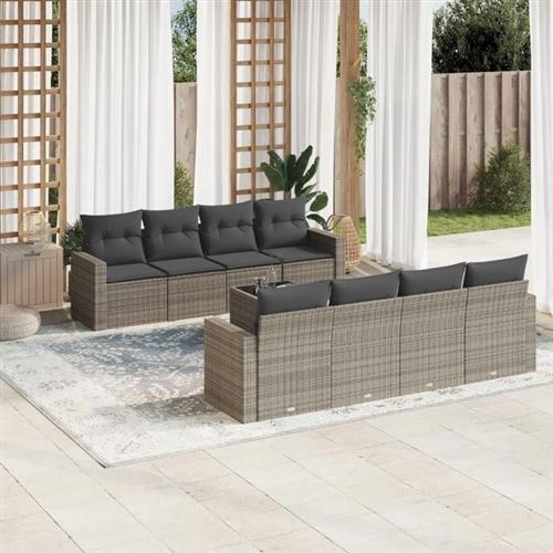 Salon de jardin modulable vidaxl 8 personnes 9 pieces gris 62 x 55 x 69 cm resine tressee
