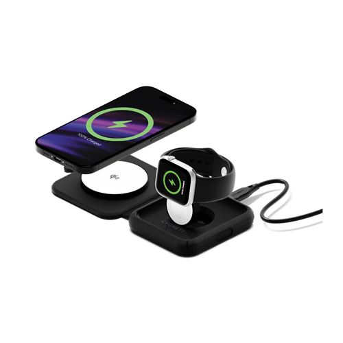 Cygnett MagTravel Qi2.0 2-in-1 Smartphone, Smartwatch Noir USB Recharge sans fil Charge rapide Intérieure