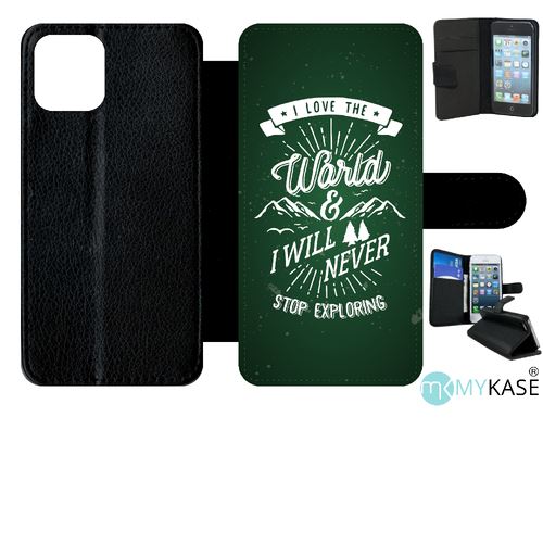Etui My-Kase pour iPhone 11 Pro - i love the world and i will never stop exploring fond kaki - Simili-cuir Noir