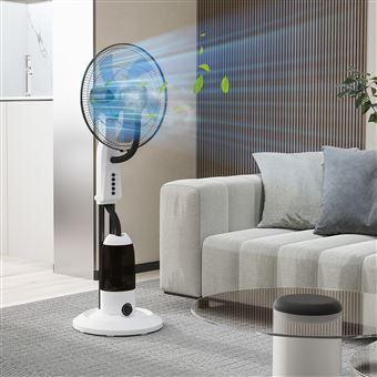 Ventilateur Sur Pied Ventilateur Brumisateur HOMCOM 90W Sur Roulettes - 3 Modes Brumisation, Télécommande, Minuterie 12h Mini Ventilateur Brumisateur Poche