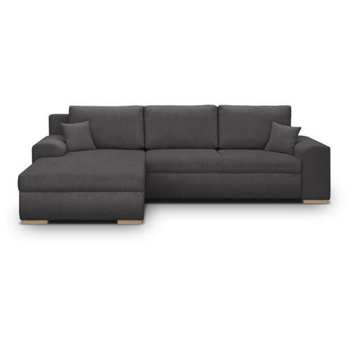 Canapé d'angle convertible - 5 places - INDIAN - Tissu velours côtelé Gris foncé - Coffre de rangement - 289 x 94/188 x 88 cm - Image 3