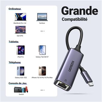 Adaptateur USB C vers Ethernet, USB 3.0 vers RJ45, 1 Gbit/s Gigabit Adaptateur USB C vers Ethernet, USB 3.0 vers RJ45, 1 Gbit/s Gigabit