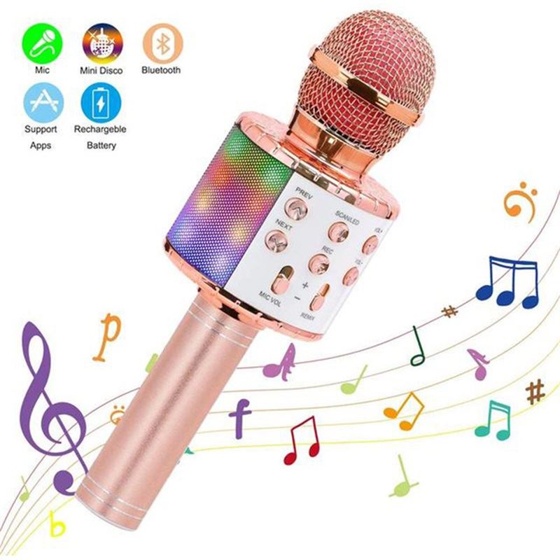 Micro Karaoké Enfant Portable – 2 Micros Sans Fil Bluetooth 5.2 – Effets Vocaux Et Lumières – Cadeau 4-12 Ans (Rose)