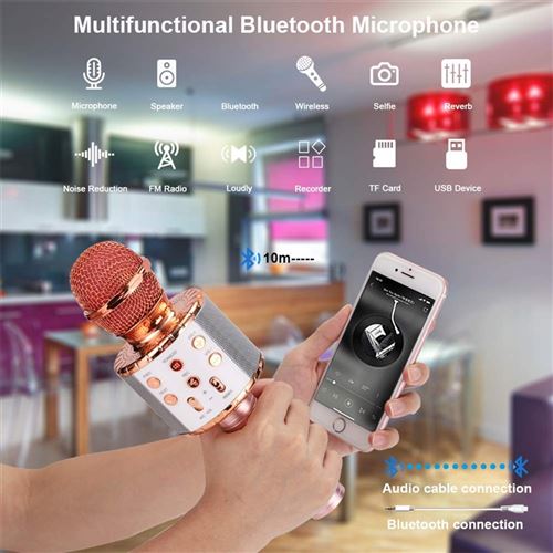 Microphone Bluetooth sans fil pour enfants - Cadeau et jouet, rose