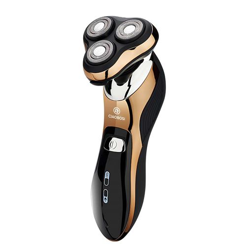 Rasoir Electrique Rechargeable avec Double Anneau Rotatif Usage &agrave; Sec ou Humide Noir / Or
