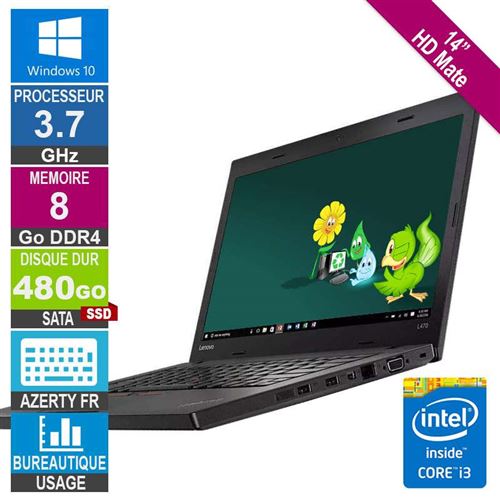 PC Portable Lenovo Stockage 480 Go Thinkpad L470 Intel Core I3 14 Pouces Ram 8Go