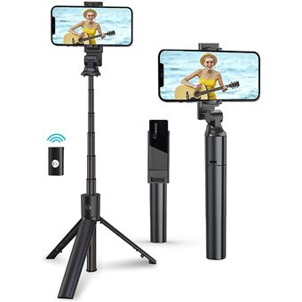 Perche Selfie Trépied avec 1 Lumière Frusde pour Appareil et Téléphone,  avec télécommande sans Fil et Rotation à 360 ° - Noir - Trépied photo et  vidéo
