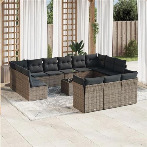  Salon de jardin modulable GENERIQUE gris 14 pieces 12 personnes 62 x 62 x 69 cm resine tressee 