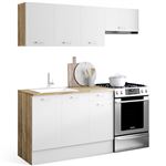 Cuisine complète 180 cm SUBTIL avec plan de travail 5 éléments bois et blanc