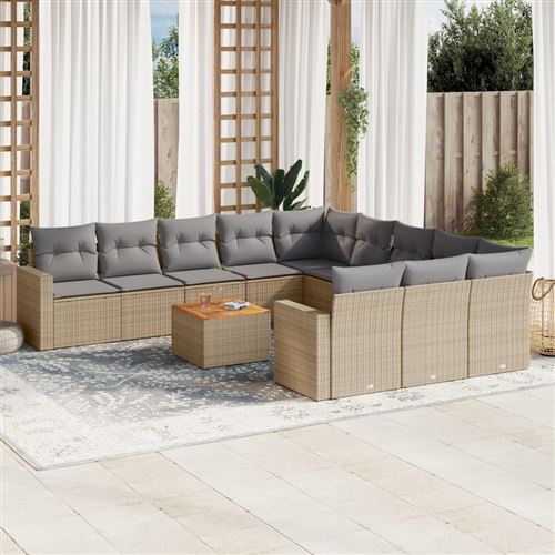 Non Communiqué Beige Salon De Jardin Vidaxl 12 Pièces Avec Coussins Résine Tressée