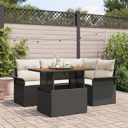 Non Communiqué Noir Ensemble De Canapés De Jardin 5 Pièces Avec Coussins Rattan Poly, Canapé De Jardin 2 Places Avec Rangement Et Coussins Noi