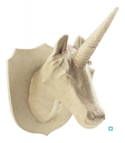 D&eacute;copatch LA009O - Un support en papier brun m&acirc;ch&eacute; 31x25x35 cm, Troph&eacute;e licorne