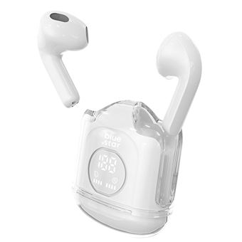 Écouteurs Sans Fil Kit Mains Libres avec Affichage LED Design Stylé Blue Star Blanc - 1