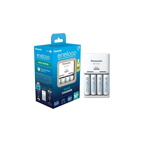 PANASONIC Eneloop Chargeur Basic Charger BQ-CC51 avec 4xAA 2000 mAh