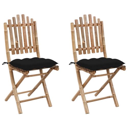 Non Communiqué Chaises Pliables De Jardin Lot De 2 Avec Coussins Bambou
