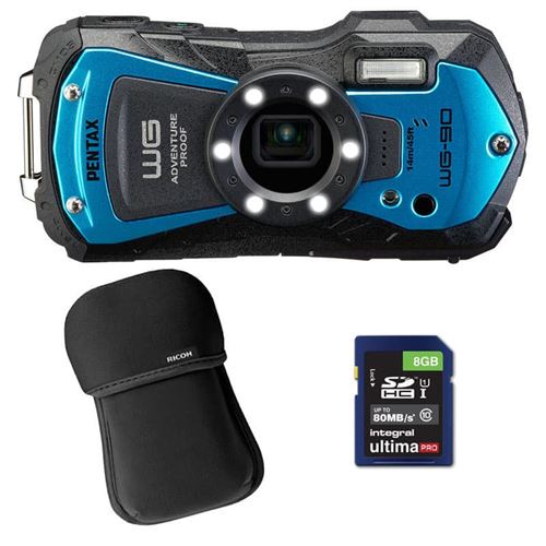 Pentax compact étanche wg-90 bleu + etui + sd 8 go