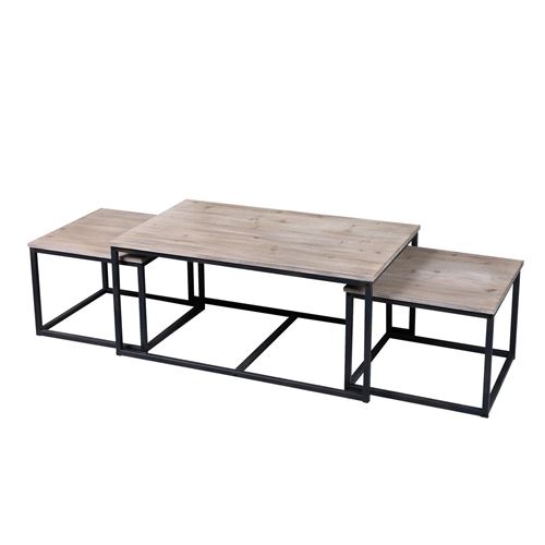 Urban Living - Trio de Tables basse Country Side - H. 45 cm - Noir et effet Bois - Country Side