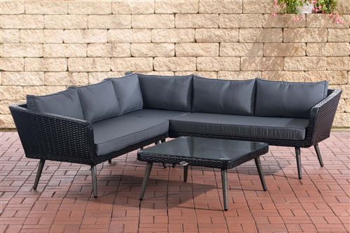 Canapé d'angle Skara Noir en polyrotin plat , Gris fonte/40 cm (Dunkelgrau)