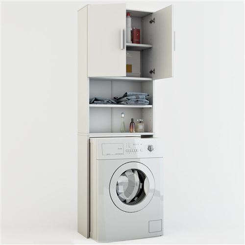 Meuble de buanderie pour machine à laver Jeany - L. 64 x H. 190 cm - Blanc