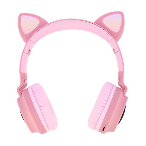 Casque Audio Bluetooth Design Oreilles Chat pour Smartphone/Tablette - rose