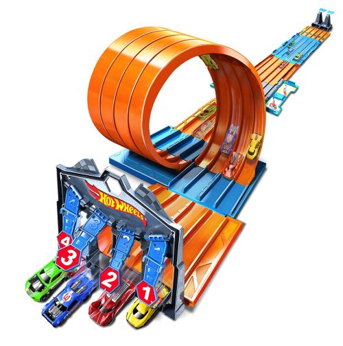 Hot Wheels Accessoires Méga Boite de Course Ultime, coffret de jeu pour petites voitures avec circuits et pistes, Jouet pour enfant, FTH77