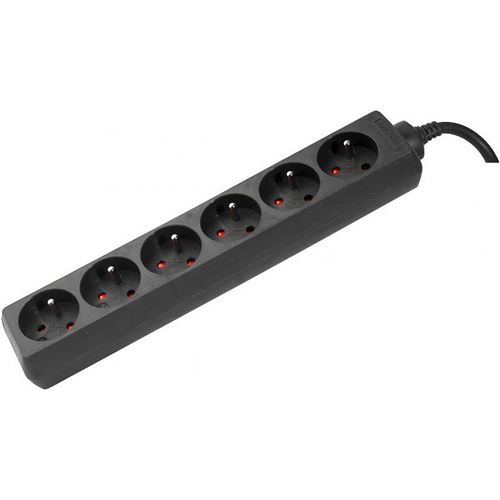 DEXLAN Multiprise 6 prises sans interrupteur noire - 1,5 m