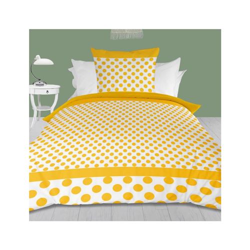 Parure housse de couette en coton 140x200 cm POIS JAUNE