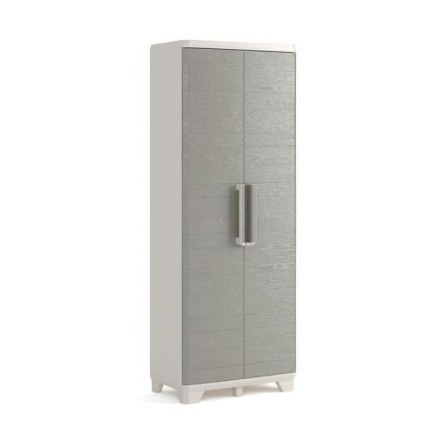 KETER Armoire haute de rangement - Wood Grain - Texture bois - 2 portes - 3 étageres - pieds ajustables -
