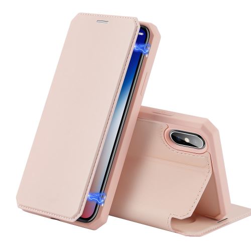 Coque en TPU flip magnétique avec porte-carte rose pour votre Apple iPhone X/XS 5.8 pouces
