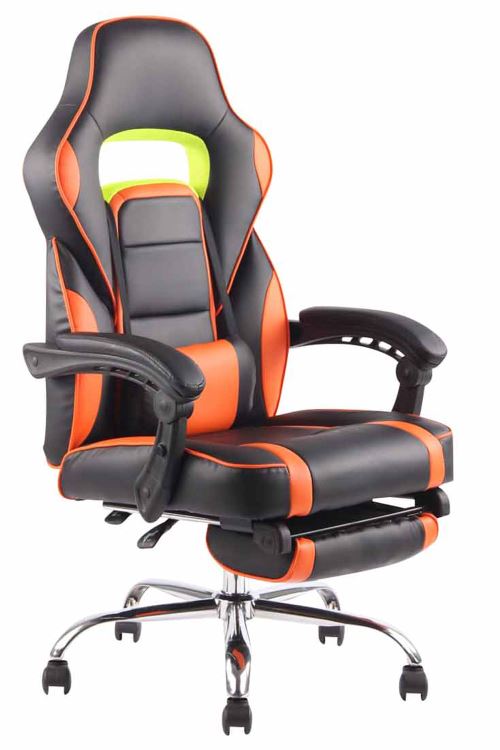 Fauteuil de Bureau / Chaise Gaming Fuel en Similicuir avec Repose-pieds téléscopique- Couleur Noir/Orange