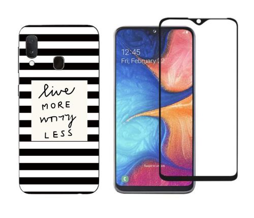 Coque + film pour Samsung A20E - Coque souple et Solide + 1 Film en Verre trempé résistants Anti Casse écran - Rayures noires