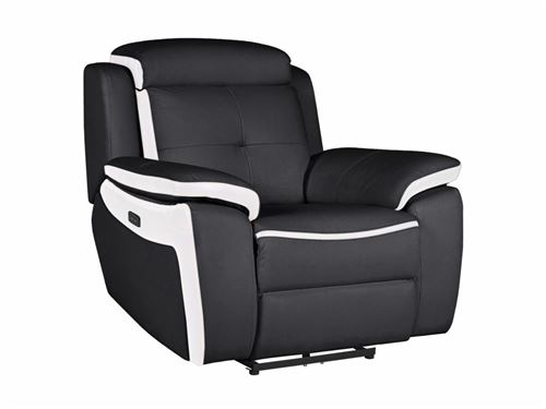 Fauteuil relax électrique en cuir ANGELIQUE - Noir/blanc