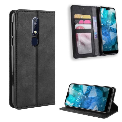 Etui en PU style vintage noir pour votre Nokia 7.1