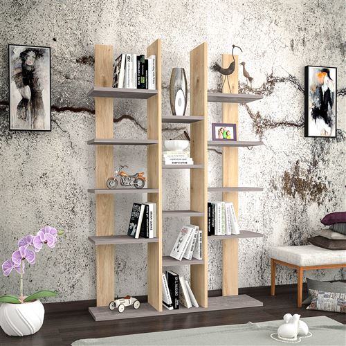 HOMEMANIA Bibliothèque Misu avec Étagères, Meuble de Rangement - pour Salon, Bureau - Chêne, Gris Scuro en Bois, 98,6 x 22 x 150 cm