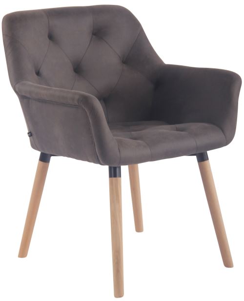 Chaise de Salle à manger Cassidy en Similicuir Vintage - Chaise de coiffeuse avec accoudoirs - Piètement Bois de Hêtre Nature - Couleur Gris foncé