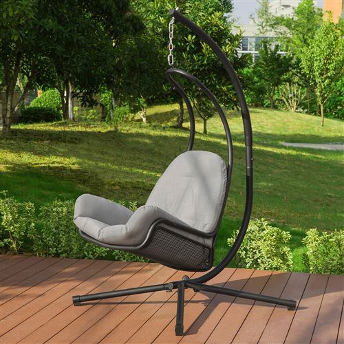 SoBuy OGS52-HG Fauteuil Suspendu de Jardin et Patio Balancelle Transat Hamac Extérieur & Intérieur avec Support sur Pied et Coussin