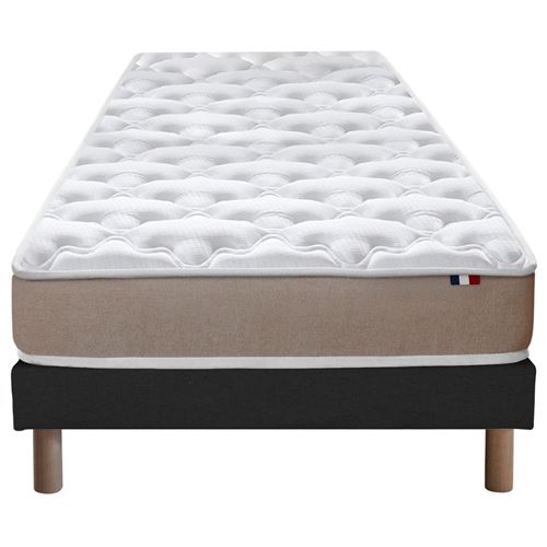 Ensemble matelas accueil latex 3 zones sommier noir 90x200