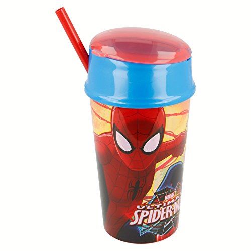 Spiderman - Vaso plastico con tapa, pajita y compartimento snack 400 ml (Stor 22401)