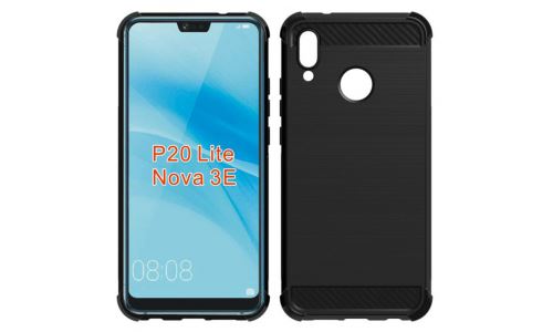Coque airbag HUAWEI P20 Lite noir brossé et aspect carbone
