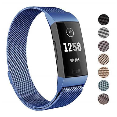 Bracelet en métal acier inoxydable milanese bleu pour votre Fitbit Charge 3