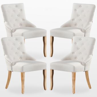 KENSINGTON Lot de 4 Chaises Capitonnées en Tissu Beige Pieds en Bois Design & Classique Salle à Manger, Salon ou Chambre KENSINGTON Lot de 4 Chaises Capitonnées en Tissu Beige Pieds en Bois Design & Classique Salle à Manger, Salon ou Chambre