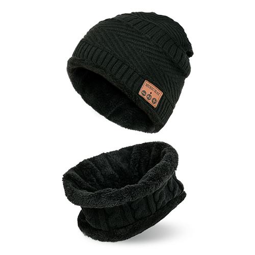 Bonnet Bluetooth avec Cache-Cou pour HUAWEI P20 Smartphone avec Ecouteurs Integres Reglage Boutons Universel Hiver (NOIR)