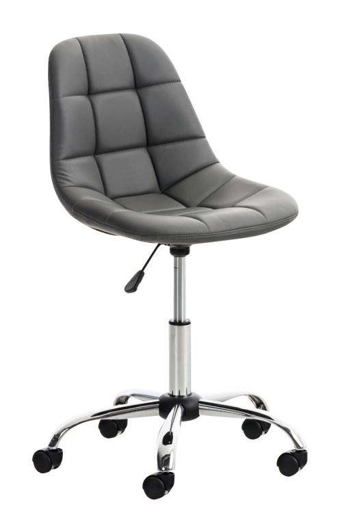 Chaise de Bureau Emil en Similicuir - Tabouret de travail réglable en hauteur et pivotant - Piètement en Métal chromé - Couleur Gris