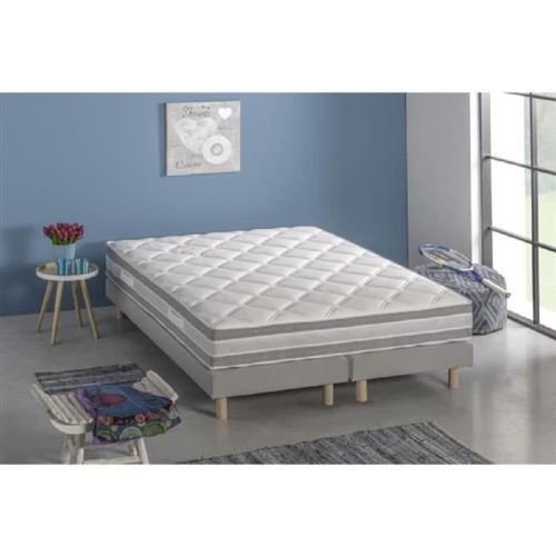 Ensemble matelas mousse polyuréthane + 2 sommiers bois massif - 160 x 200 - Confort ferme - Epaisseur 19cm - FINLANDEK Ankka